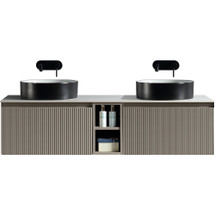 Flauto Soft Coffee Wall Hung Double Vanity With Storage Box and Sintered Stone Counter Top -1400mm (TIS4417)