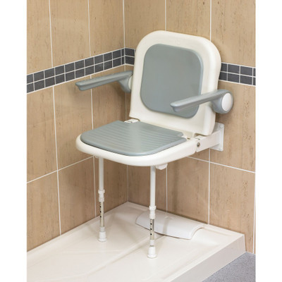 AKW 4000 Series Fold Up Wall Mounted Standard Padded Shower Seat with Arms (Grey) front
