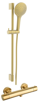 Round Thermostatic Bar Valve & 3 Mode Riser Kit - Brushed Brass (TIS0351)