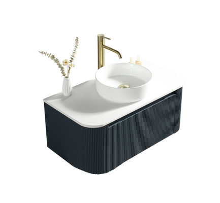 Flauto Fluted Wall Hung Curve Corner Vanity With Sintered Stone Counter Top Midnight Shadow (TIS4307)
