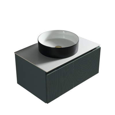 Flauto Smoked Sage Wall Hung Vanity With Sintered Stone Counter Top - 600mm (TIS4499)