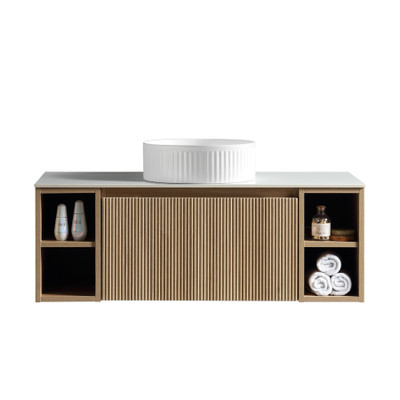 Flauto Country Oak Wall Hang Vanity With 2 Side Storage Sintered Stone Counter Top - 1000mm (TIS4410)