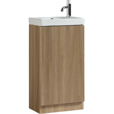 Flauto Mini Country Oak Cloakroom Floor Standing Vanity Unit and Ceramic Basin - 800mm (TIS4398)