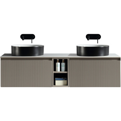 Flauto Soft Coffee Wall Hung Double Vanity With Storage Box and Sintered Stone Counter Top -1400mm (TIS4417)