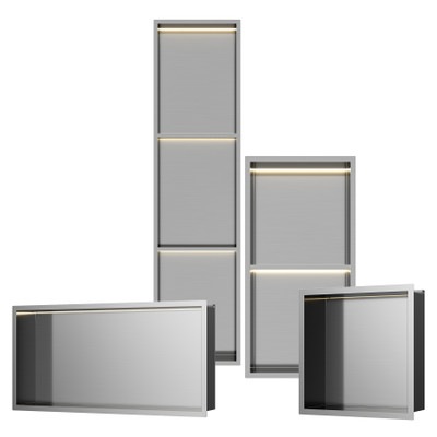 INSL8 Stainless Steel Brushed Steel Shower Niches – Shelved & Standard Options | With or Without LED Lighting
