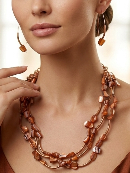 Copper Shell Cascade Necklace Set