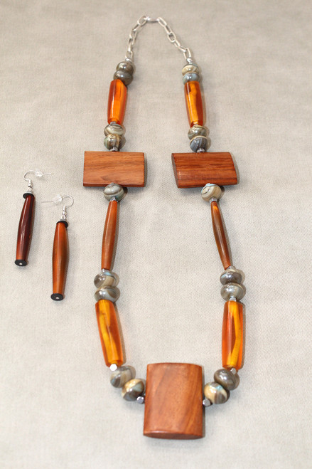 Artisan Earth-Tone Statement Necklace & Earring Set