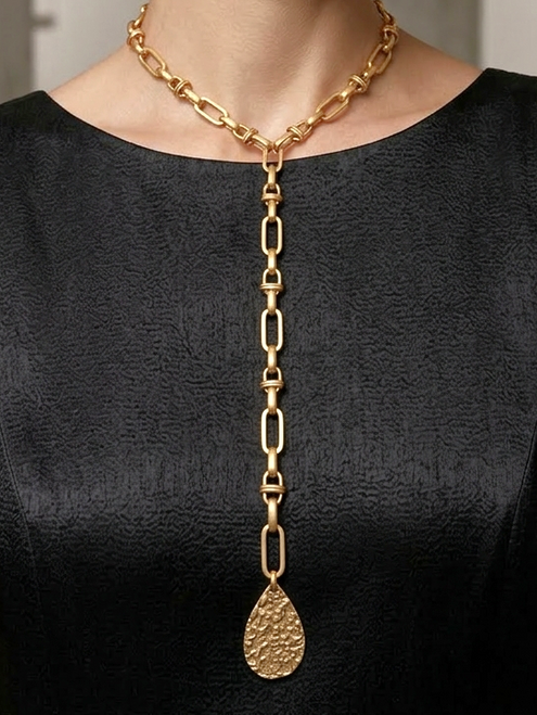 Modern Gold Link Y‑Pendant Necklace