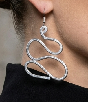 Abstract Silver Ribbon Statement Earrings