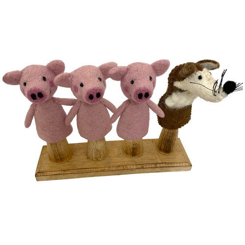 BOXED Wolf and 3 Piggies Finger Puppets/4pc