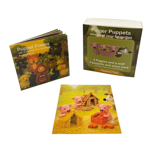 BOXED Wolf and 3 Piggies Finger Puppets/4pc