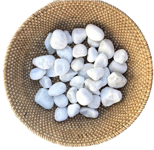 These beautiful snow white pebbles are great for open ended play. Sizes vary