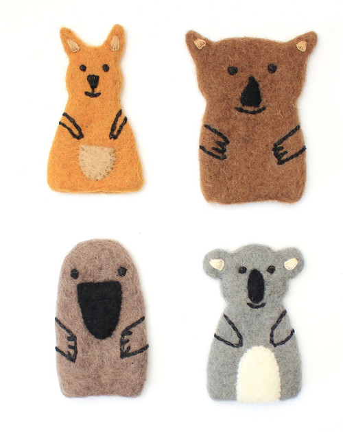 Kangaroo, Wombat, Platypus and Koala Finger Puppets