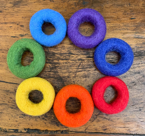 Rainbow Doughnuts, sold as a set of 7. Size is approximately 7-8cm across.