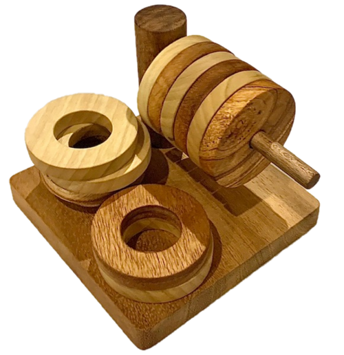 Montessori Ring Stacker, comes with 6 rings in each size. The outside size is the same on all pieces but the centre comes in 2 sizes.