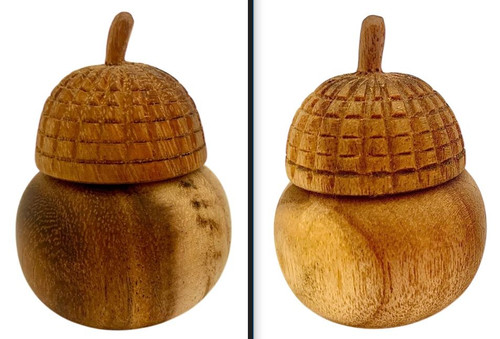 Waru and Suar hand carved acorn pots. Please note: wood colours vary.
Size 7cm high x 5cm diameter