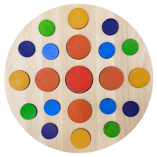 Rainbow Wooden pegs in large Mandala Board