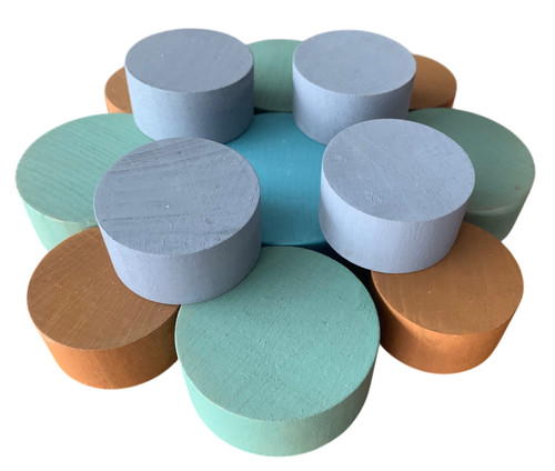13 hand dyed wooden discs that are a perfect match to our Small Mandala Board (w/P793)