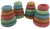 Earth Doughnuts, each stack has 5 pieces . Four stacks, one each colour.