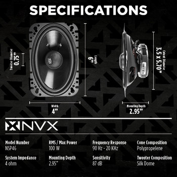 NVX 4" x 6" 2-Way Coaxial Car Speakers with 20mm Silk Dome Tweeters