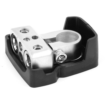 NVX Positive or Negative Battery Terminal Clamp with 4 Outputs (2 1/0 or 4 Gauge and 2 8 Gauge) NVX Positive or Negative Battery Terminal Clamp with 4 Outputs (2 1/0 or 4 Gauge and 2 8 Gauge)