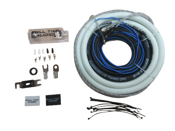Full Tilt 1/0 Gauge White/Black Amp Kit -  OFC Oxygen Free Copper Wire