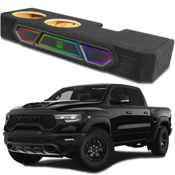 Custom Dual 12" Under-seat Ported Unloaded Subwoofer Enclosure with LED Lighting for 2019-2024 RAM 1500 Crew Cab Trucks | BE-RAM-19CC-P212 | BE-RAM-19CC-P212 | in Enclosures | Brand NVX Audio