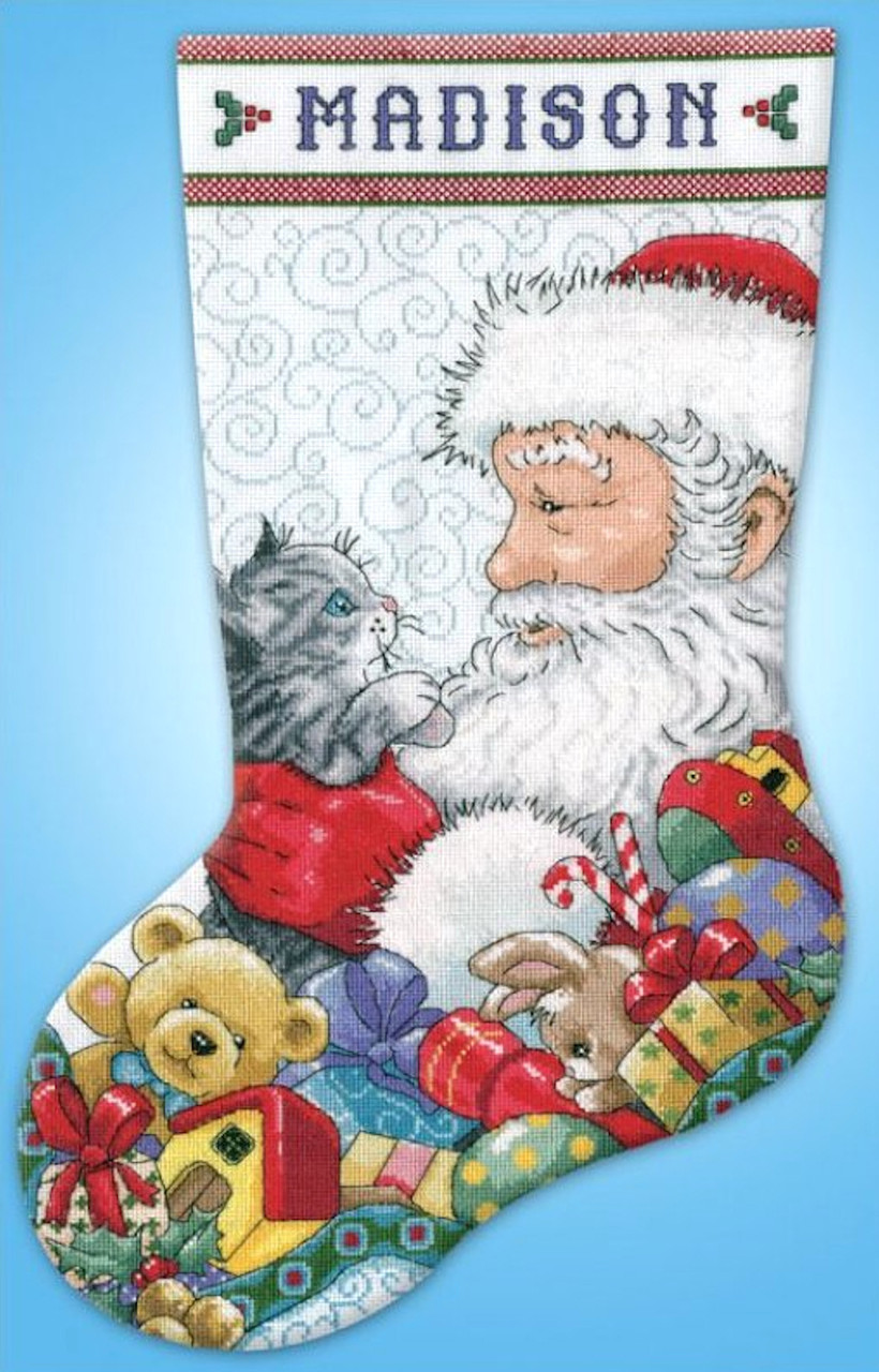 Candy Cane Santa Cross-Stitch Christmas Stocking Kit