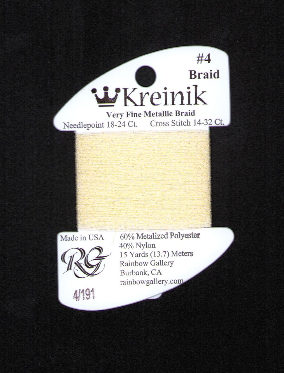 【RI4】金メッキ　ピーリング Kreinik Metallics Very Fine #4 Pale Yellow 191 - CrossStitchWorld