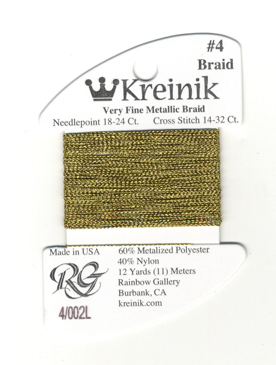 【RI4】金メッキ　ピーリング Kreinik Metallics - Very Fine #4 Chromo Gold 002L - CrossStitchWorld