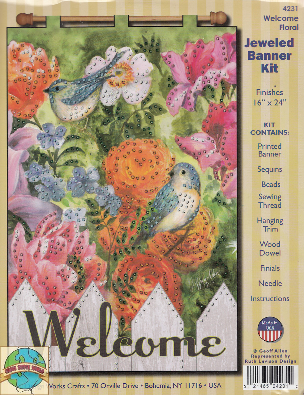 Design Works Floral Jeweled Banner CrossStitchWorld