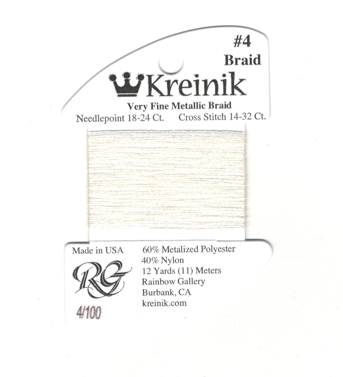 Kreinik Metallics - Very Fine #4 White #100