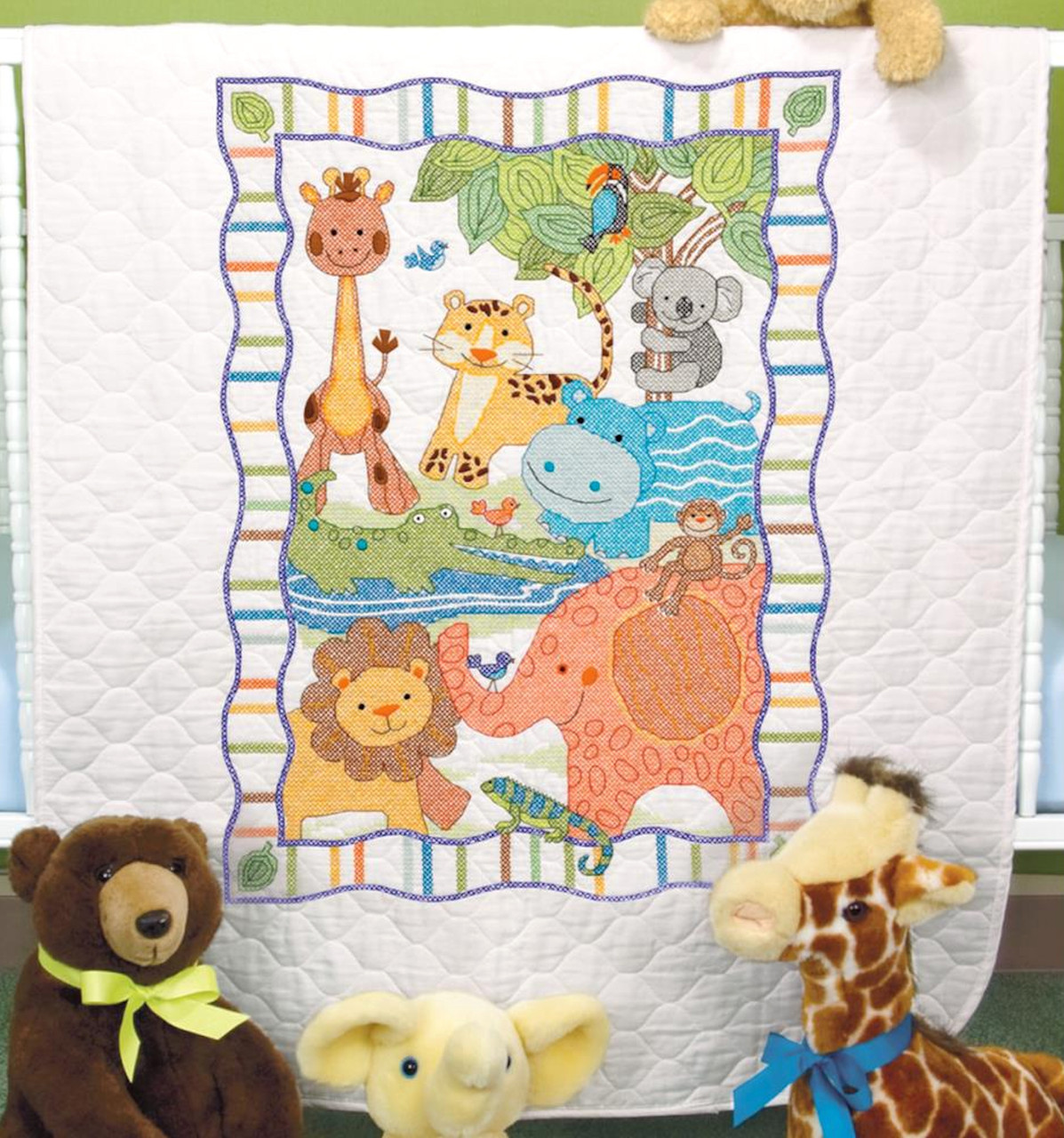 Dimensions Baby Hugs Quilt Stamped Cross Stitch Kit 34inX43in-Mod Zoo