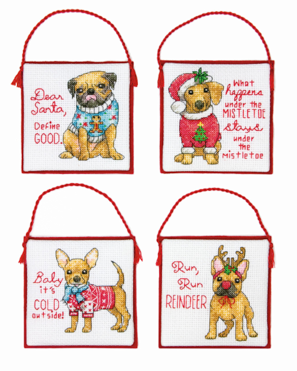 Dimensions - Set of 4 Christmas Pups Ornaments