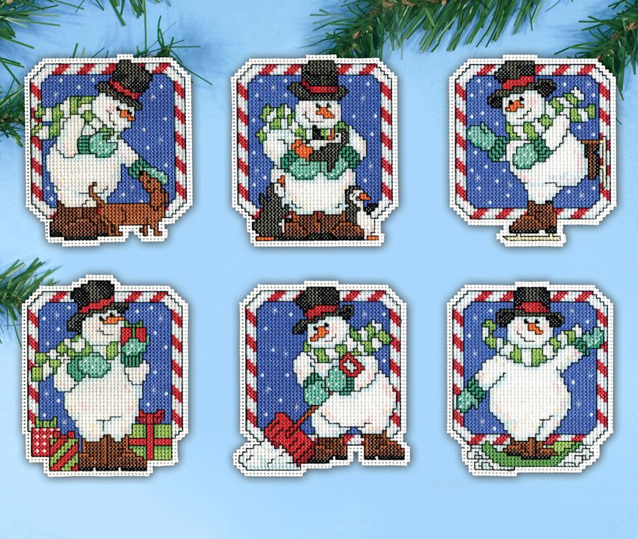 Design Works - Candy Cane Snowmen Ornament Set (6)