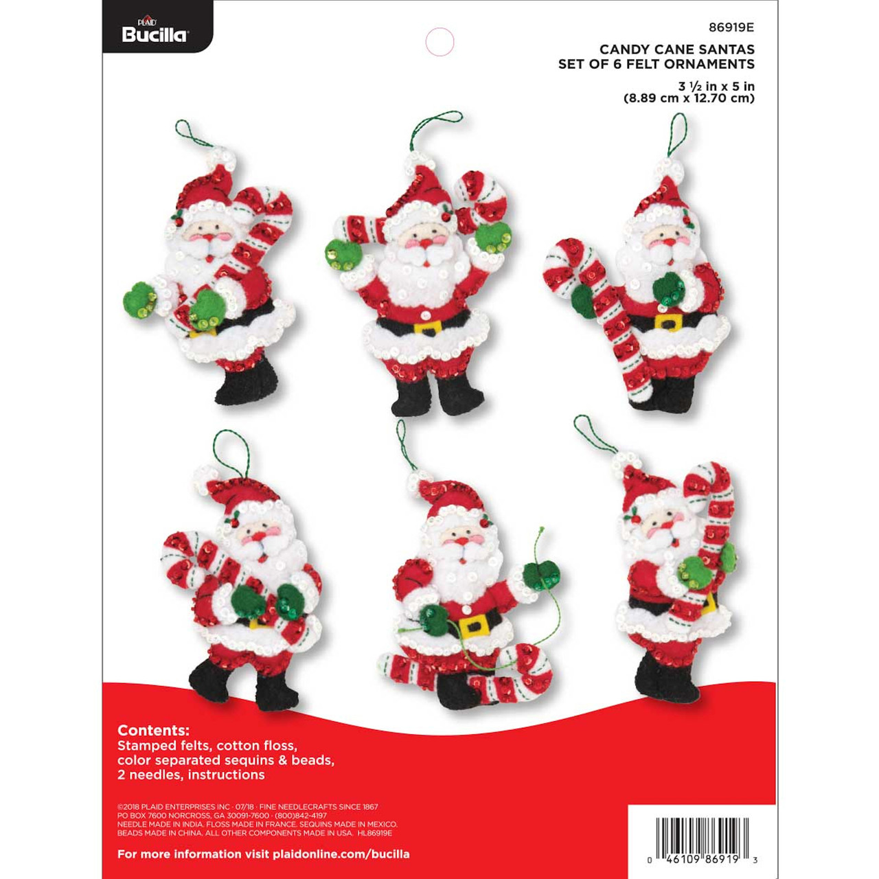 Plaid / Bucilla - Candy Cane Santas Ornaments