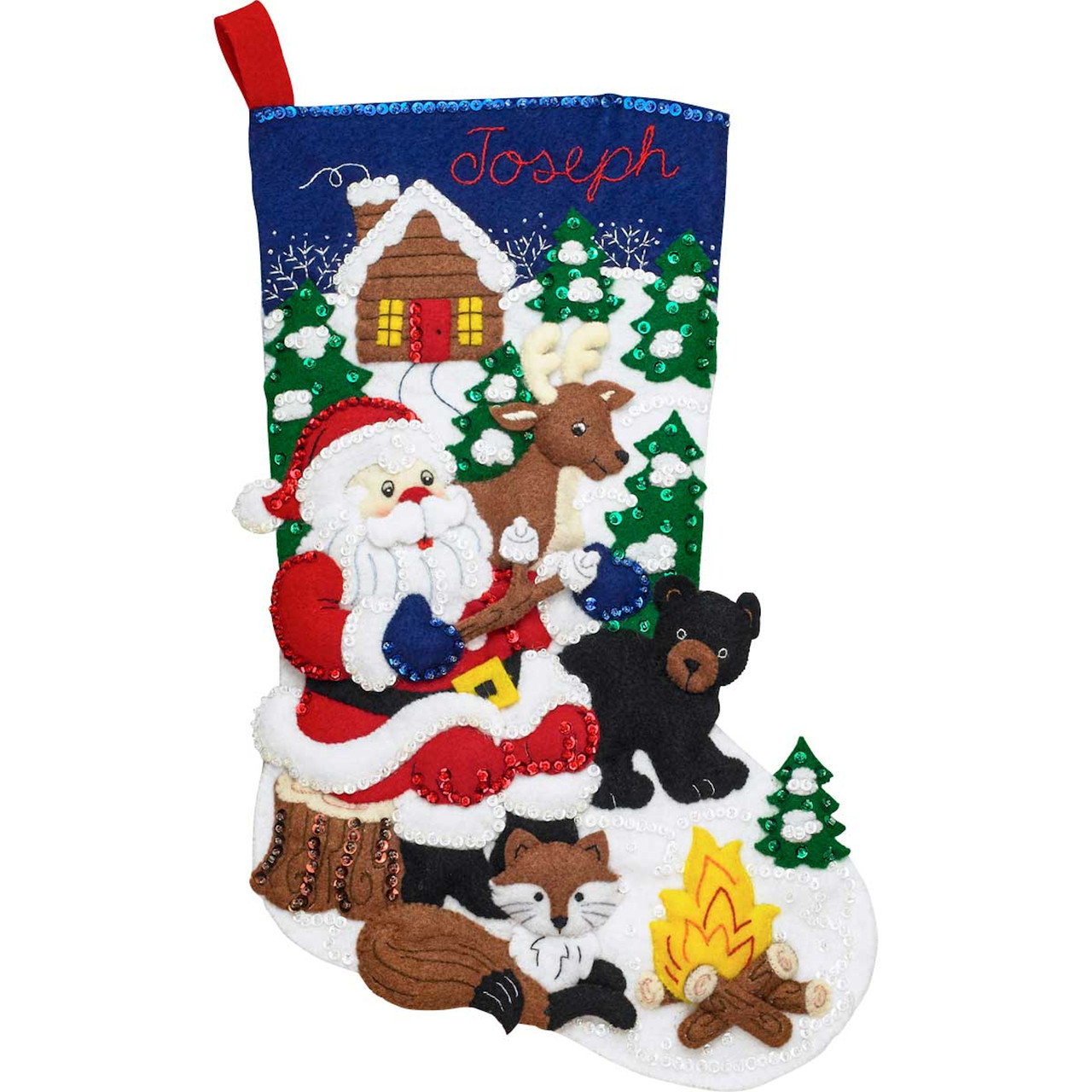 Bucilla Felt Stocking Applique Kit 18 Long Santa's Black Bear Cabin