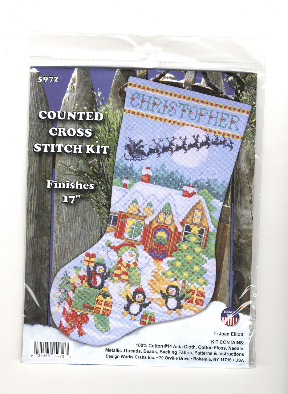Design Works Counted Cross Stitch Stocking Kit 17 Long-Santa & Kitten (18 Count)