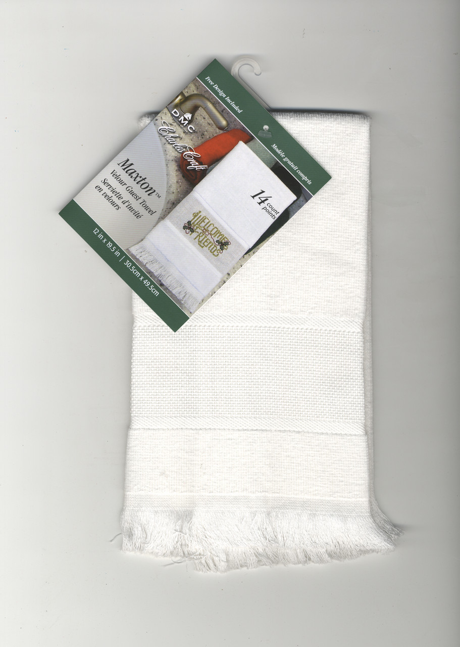 DMC Maxton Velour White Guest Towel with 14 Count Aida Border