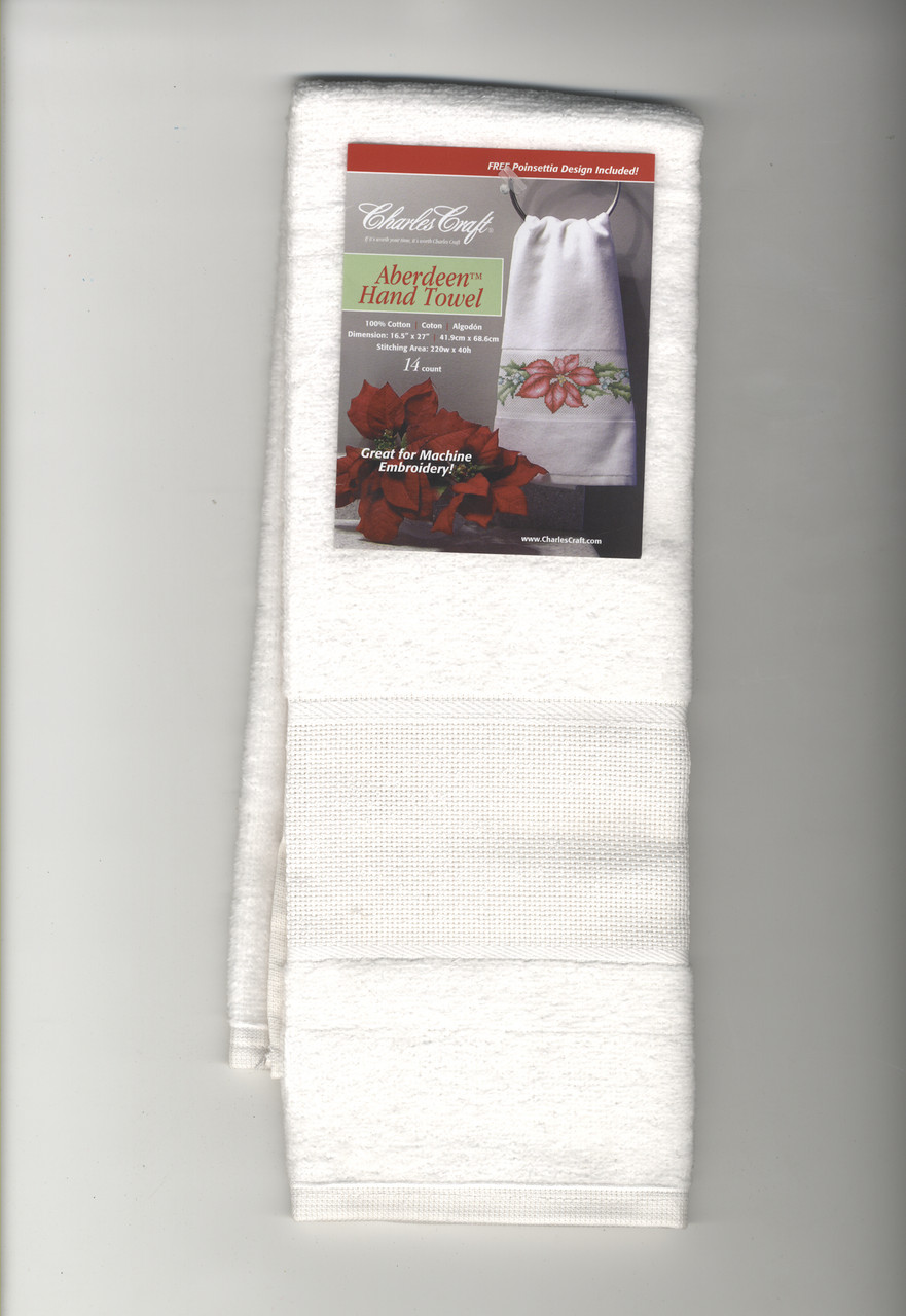 DMC Aberdeen Velour White Hand Towel with 14 Count Aida Border