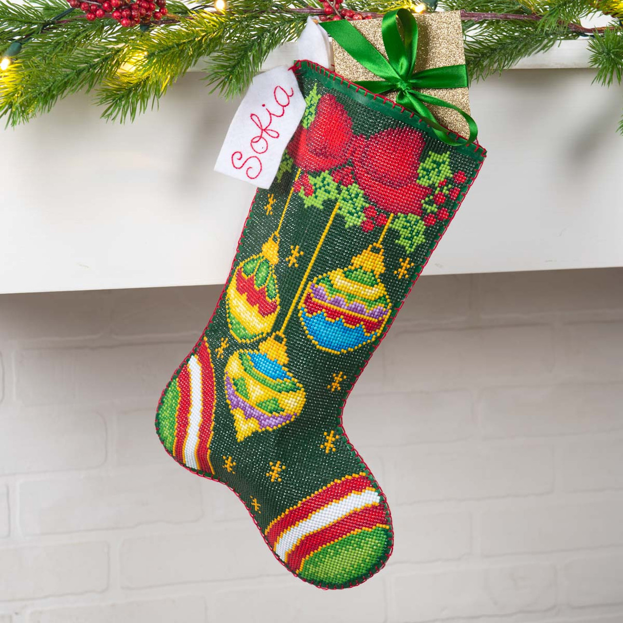 Plaid / Bucilla Gem Dots - Jeweled Ornaments Christmas Stocking