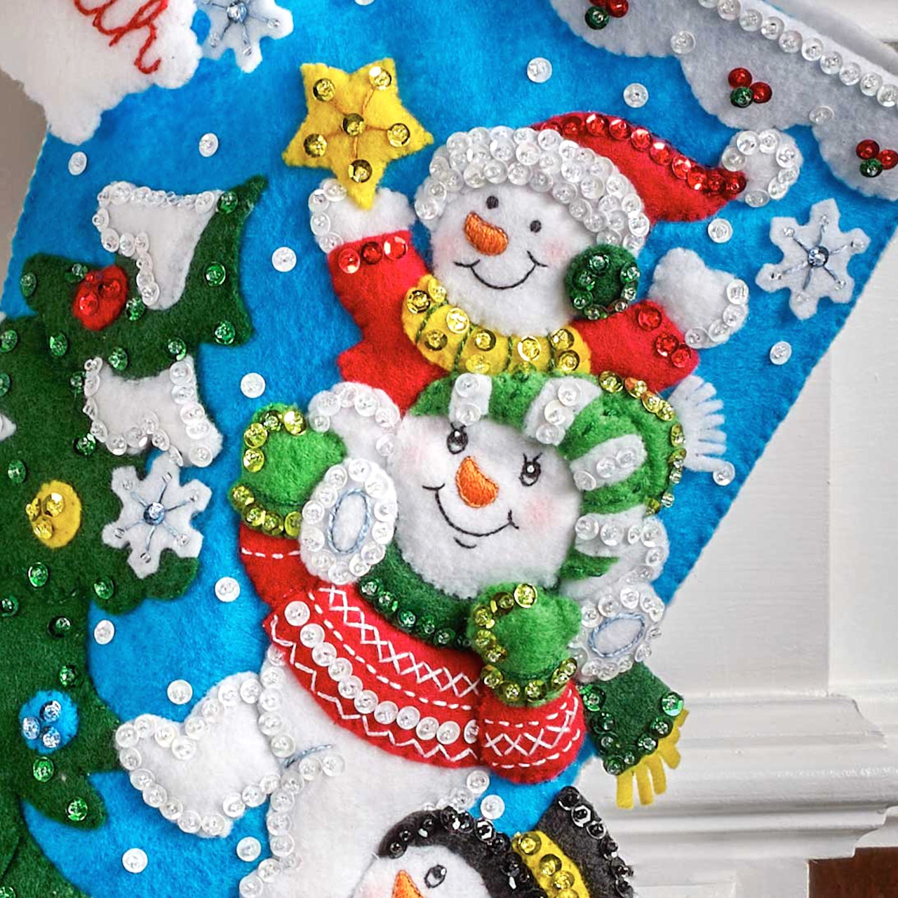 Woodland Snowman Felt Stocking Kit by Bucilla Plaid