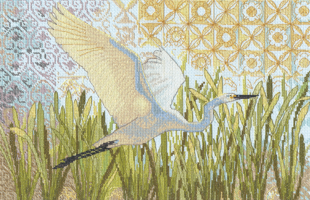Dimensions - Egret in Flight - CrossStitchWorld