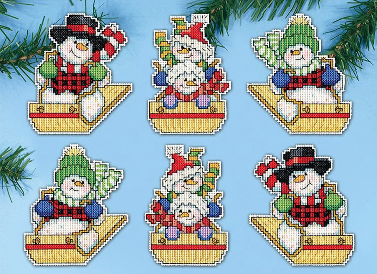Design Works  - Sledding Snowmen Ornaments (6)
