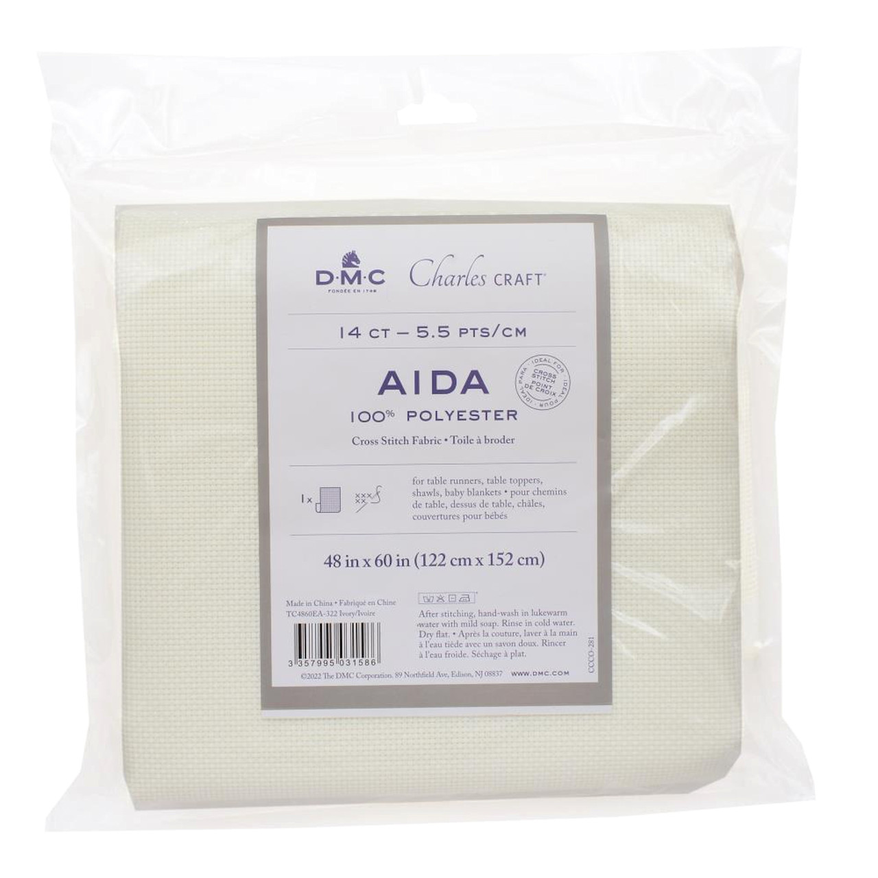 DMC Charles Craft Polyester Aida Fabric - Ivory, 14-Count, 48 x 60