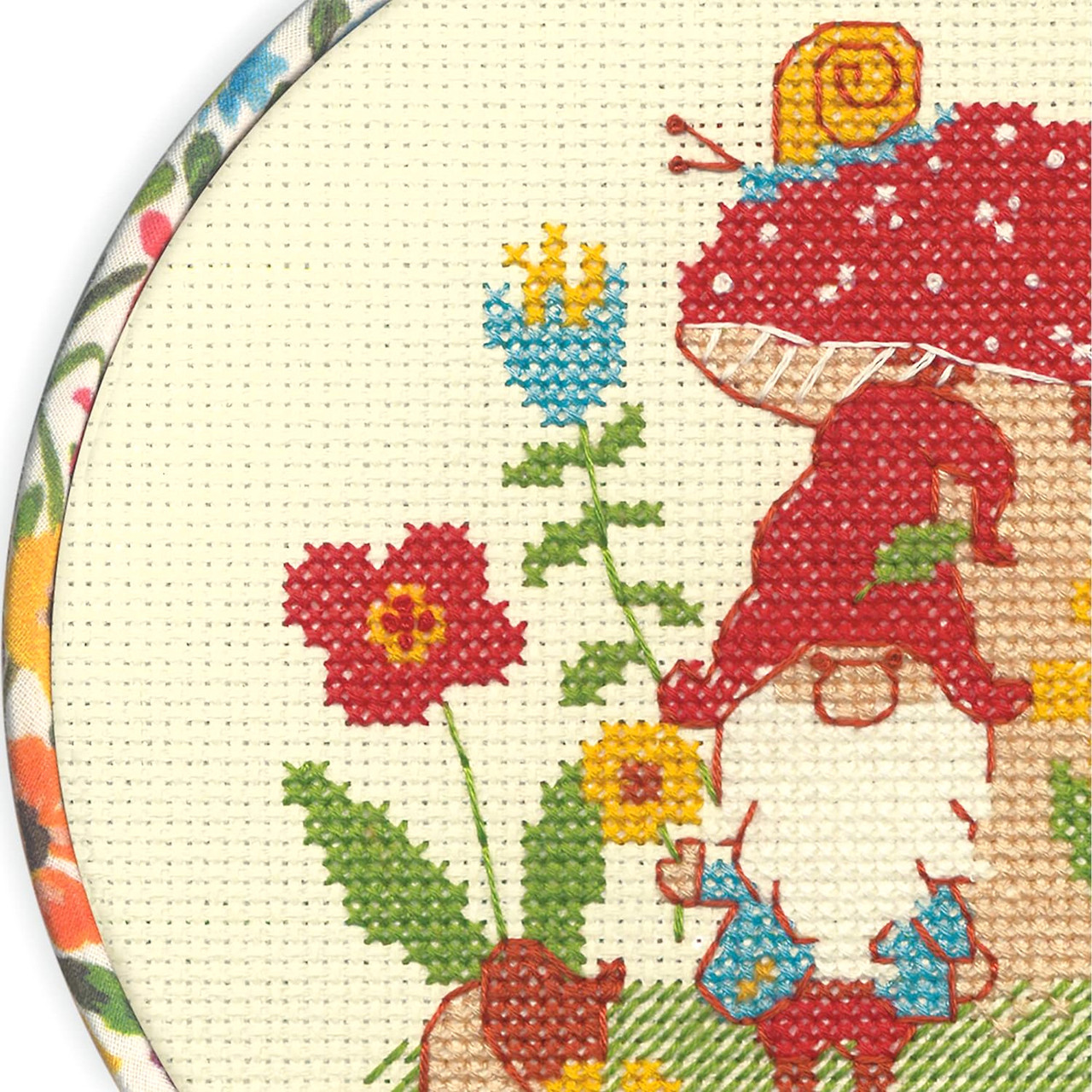 Gnome Stamped Cross Stitch Kits - Spring Flower Mushroom Counted