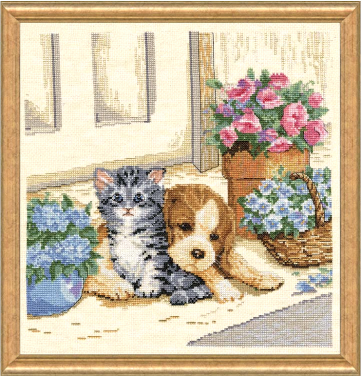 Design Works Kreuzstich-Set 'Neugierige Katze', 30x30 Cm – Mit Aida-Stoff, Baumwollgarn, Nadel & Anleitung