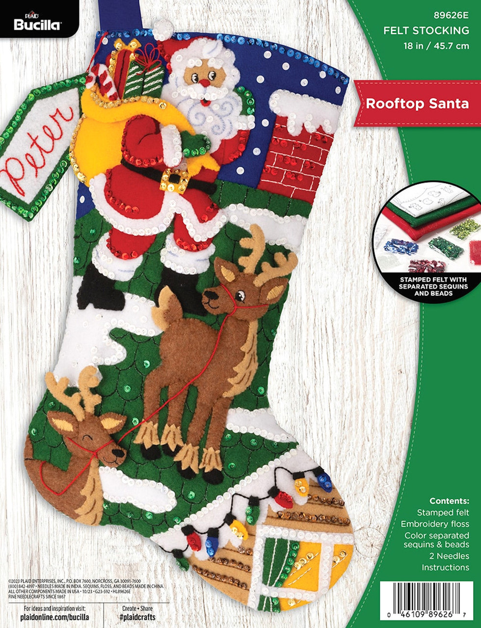 Plaid / Bucilla - Rooftop Santa Christmas Stocking