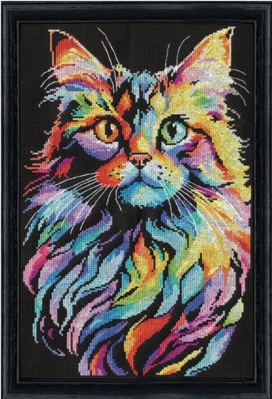 Design Works Kreuzstich-Set 'Neugierige Katze', 30x30 Cm – Mit Aida-Stoff, Baumwollgarn, Nadel & Anleitung