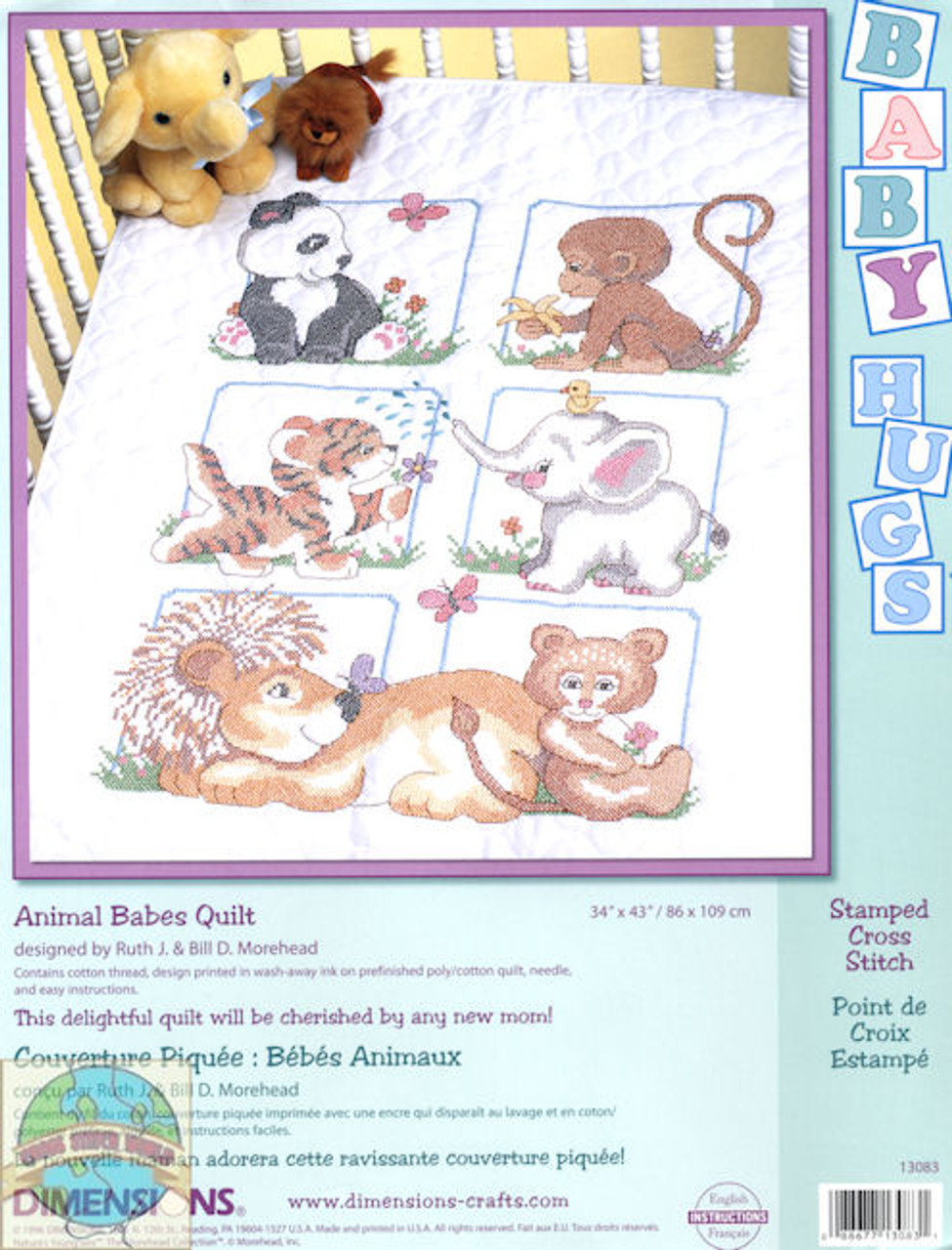 Dimensions Baby Hugs Quilt Stamped Cross Stitch Kit 34X43-Baby Animals